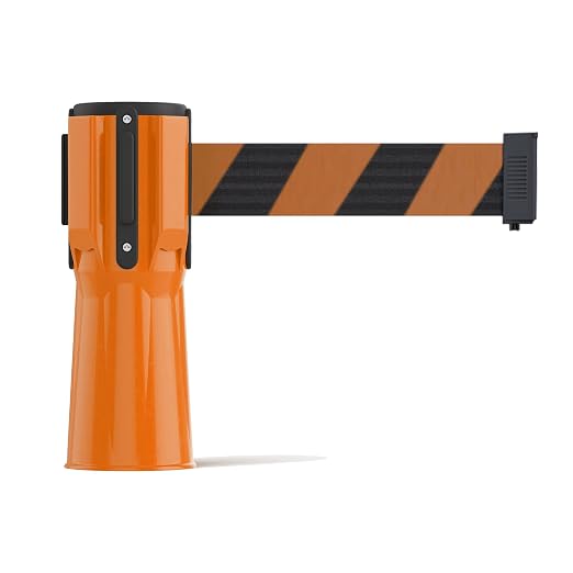 Trafford Industrial 11 Ft. Cone-Mounted Retractable Belt Barrier Orange Case with Black and Orange Diagonal Belt
