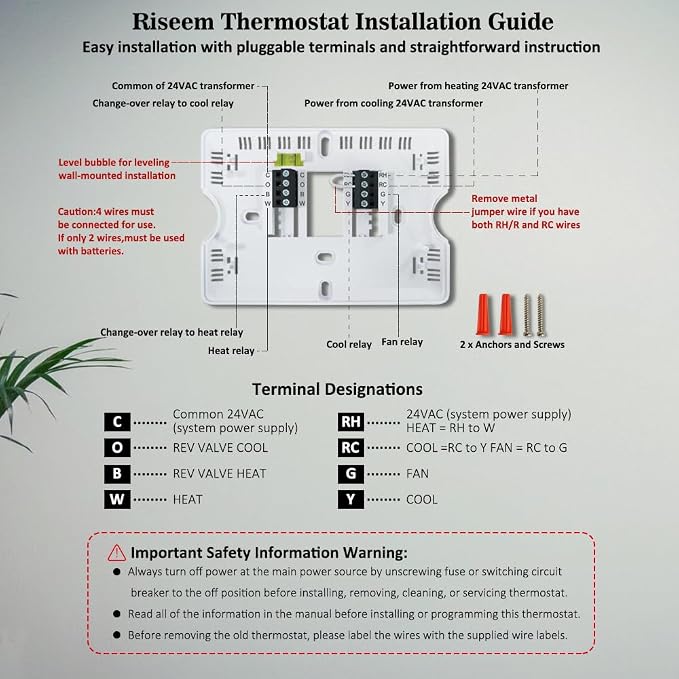 NonProgrammable Thermostat for Home, Digital Energy-Saving Thermostat,Single-Stage Systems, 1 Heat/1 Cool, Easy DIY Install,White Backlight