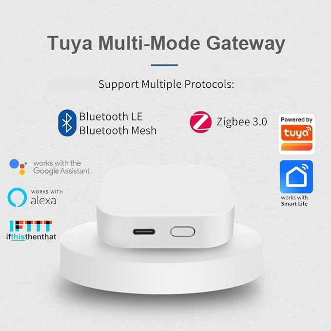Tuya Smart Multi-Mode Gateway, Zigbee 3.0, BLE, Bluetooth Mesh, Smart Home Wireless Hub for Home Automation, 2.4GHz WiFi Only, APP Control, Voice Control, Compatible with Alexa, Google Assistant