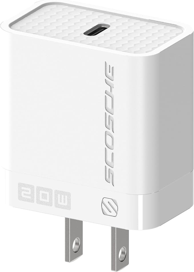 Scosche SHPDC20 PowerVolt 20W Power Delivery USB-C Home Wall Charger Block, Fast Charging Adapter Plug Compatible with Apple iPhone 16/15/14/13/12 Series, iPad and Type-C Android Cell Phone, White
