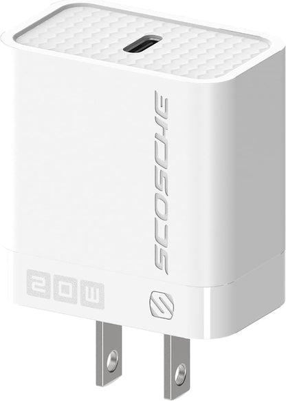 Scosche SHPDC20 PowerVolt 20W Power Delivery USB-C Home Wall Charger Block, Fast Charging Adapter Plug Compatible with Apple iPhone 16/15/14/13/12 Series, iPad and Type-C Android Cell Phone, White