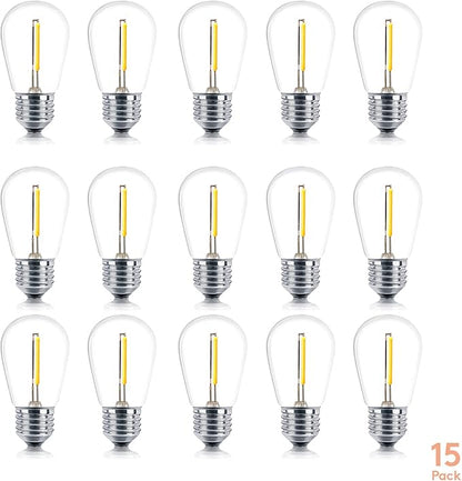 Brightech Ambience PRO Replacement LED Light Bulbs, 1 Watt LED Edison-Inspired Exposed Filaments Plastic Bulbs, S14 Energy Efficient Outdoor String Lights Bulbs - 15 Pack