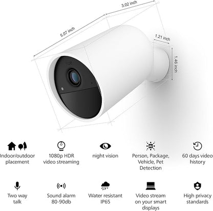 Philips Hue Secure Battery Camera 1-Pack, 1080P Resolution, Monitoring, Notifications, Seamless Integration, Rechargeable, Indoor and Outdoor, White, Free 24-Hour History