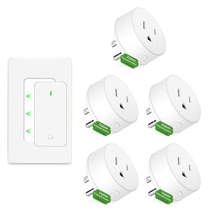 NineLeaf Zigbee Smart Remote Outlet with Wall Decor Switch,Zigbee Repeater,Wireless Plug with APP & Voice Control, Compatible with Alexa &Google Assistant, Timer & Schedule,1 Switch+5 Outlets