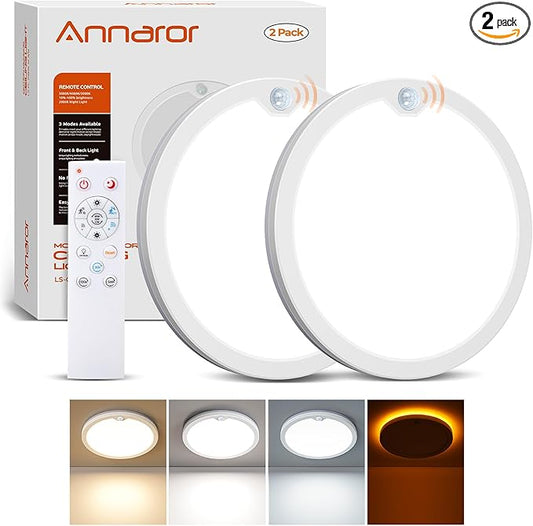 Annaror 2Pack Motion Ceiling Light with Remote, 8.7IN Wired Motion Sensor Light Indoor 3000K/4000K/5000K, Closet Lights Motion Sensored with Timer, Dimmable Motion Activated Light for Hallway Stair