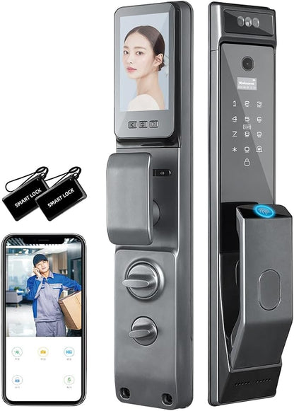 Sophies Smart Door Lock with Camera, Wi-Fi Smart Locks Fully Automatic 3D Face Recognition Smart Biometrics Fingerprint Door Lock Tuya Remote Control NFC Password with Doorbell