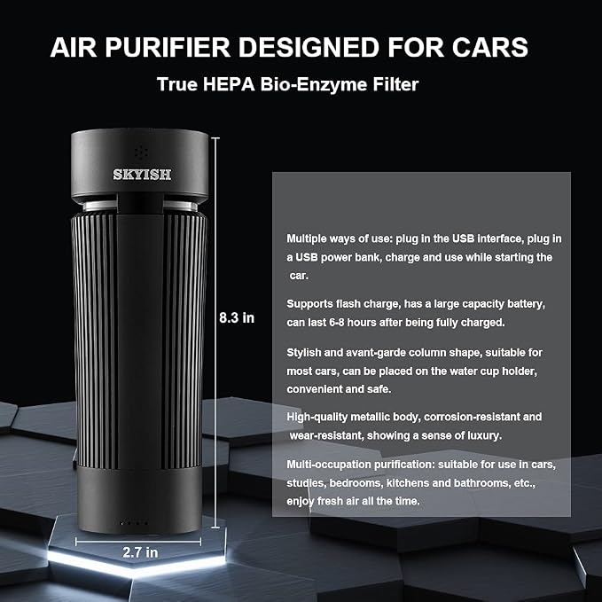 Air Purifier, True HEPA Filter, Auto Control plus Air Quality Monitor, Quiet in Car/Home, Three Purification Modes（SK-60）