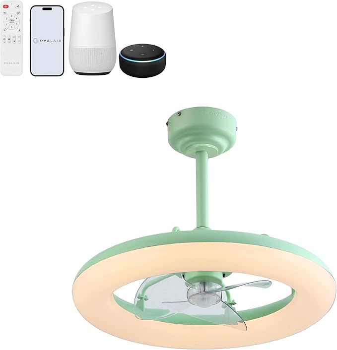 OVAL AIR AIR8001B Piero 21.5" Contemporary Minimalist 6-Speed Metal Mobile-App/Remote-Controlled Dimmable Smart Integrated LED Ceiling Fan Bedroom, Living Room, Dining Room, Pistachio Gelato
