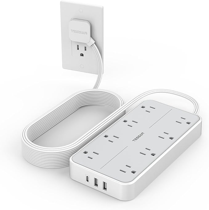 TESSAN Power Strip Surge Protector, 15FT Flat Plug Extension Cord