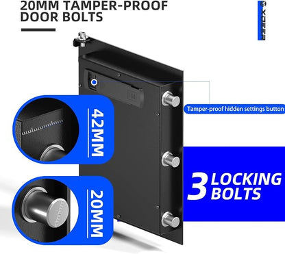 XDeer 1.69 CuFt Biometric Safe with Fireproof Bag, Home Safe for 4 Pistols | Fingerprint Safe Box with Backlit Keypad & LED Light, Money Safe for Cash/Jewelry//Documents/Gun, Removable Shelf & Gun Rack