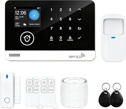 Home Security System, Alarm System for Home Security, 8-Piece Kit WiFi/GSM SMS Alarm System with Motion Detector, 120dB Alarm Siren, Door/Window Burglar Alarm, Smart Remote Control, Alexa-Compatible