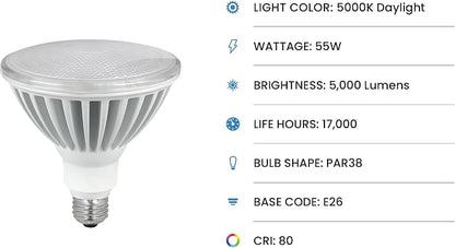 Feit Electric PAR38 LED Light Bulb, 325W Equivalent, Outdoor Flood Light Bulb, Non Dimmable, 13 Year Life, 5000 Lumens, E26 Base, Damp Rated, High Lumen, PAR38/5000/5K/LED (Pack of 12)