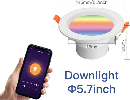 Smart LED Downlight Dimming Round Spot Light 7/10W RGB Color Changing Warm Cool Light ﻿(10W 5.7in Light)