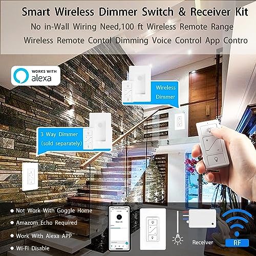Wireless Light Switch, Remote Light Switch Compatible with Alexa, Smart Wireless Dimmer Switch and Receiver, Wall Lighting Fixture for Ceiling Lights, Fans, Lamps