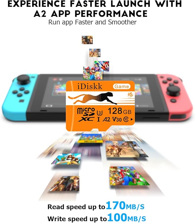 iDiskk 128GB Gaming Micro SD Card MicroSDXC Memory Card for Nintendo-Switch,Xbox,GoPro, Dash Cam, Security Camera, 4K Video Recording,with Adapter