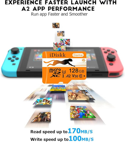 iDiskk 128GB Gaming Micro SD Card MicroSDXC Memory Card for Nintendo-Switch,Xbox,GoPro, Dash Cam, Security Camera, 4K Video Recording,with Adapter