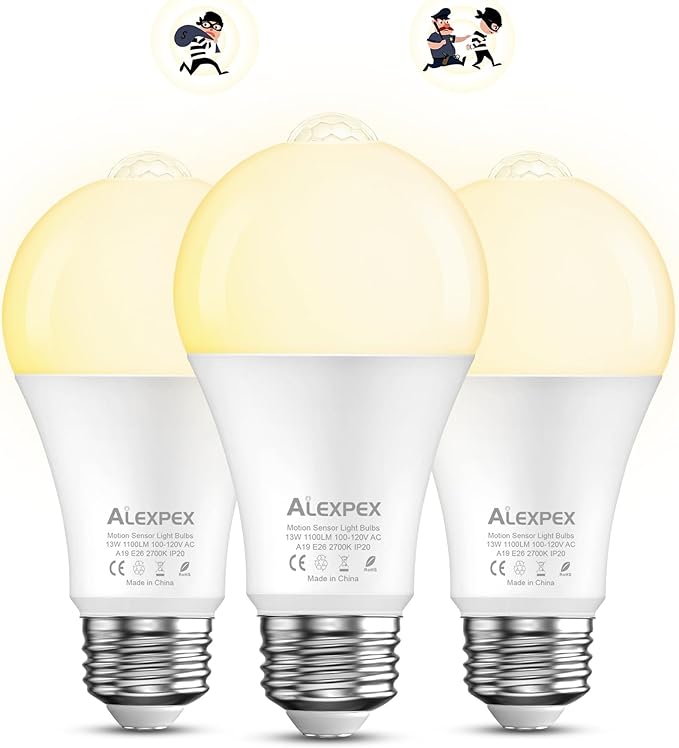 3 Pack Motion Sensor LED Bulbs, 13W 1100lm Dusk-Dawn Lights, A19 E26 2700K Indoor LED Lighting, Motion Activated for Porche, Hallway, Storage Room, Entryway, Closet-100W Equivalent Warm White