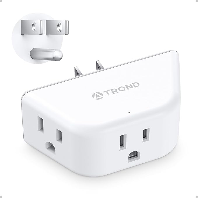 TROND Outlet Extender, 3 Way Angled Outlet Splitter for Bathroom Kitchen | ETL Listed Plug Expander with 3 Electrical Sockets, 3-Prong Grounded Wall Plug Adapter, Cruise Ship Essentials, White