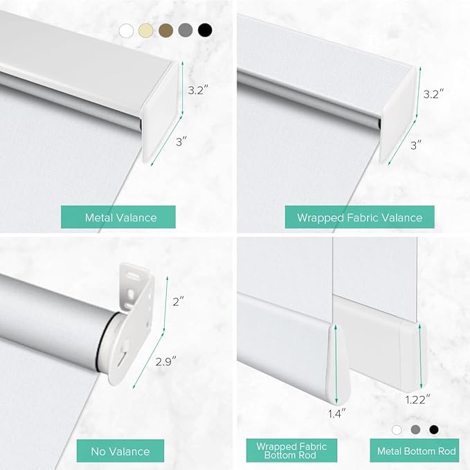 Motorized Roller Shades, 10O% Blackout Remote Control Custom Window Shades Compatible with Alexa Google Assistant via RF Hub, Rechargeable Electric Blinds for Windows (Fabric Greyish White)