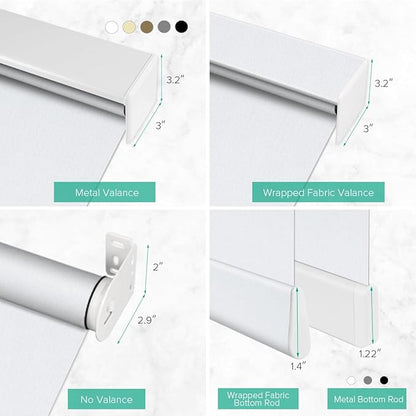 Motorized Roller Shades, 10O% Blackout Remote Control Custom Window Shades Compatible with Alexa Google Assistant via RF Hub, Rechargeable Electric Blinds for Windows (Fabric Greyish White)