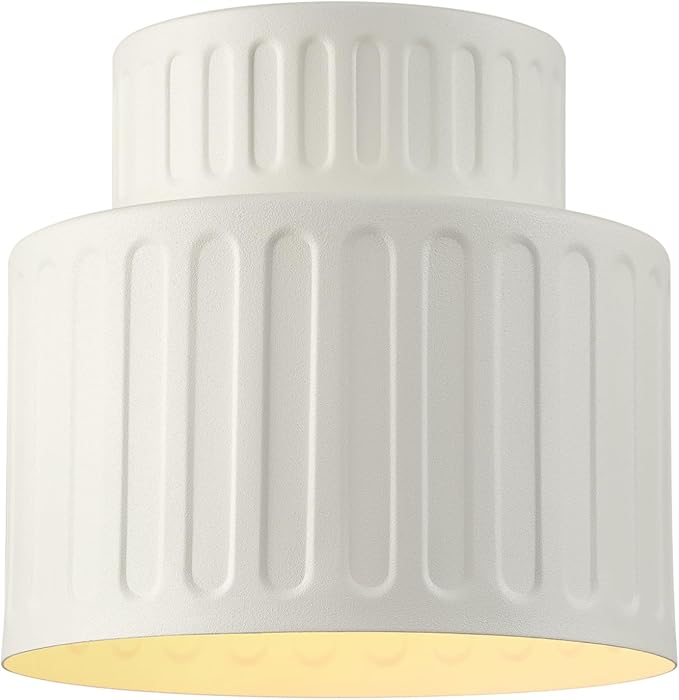 1-Light Ceramic Effect Flush Mount Ceiling Light with Ribbed Details | Ceramic Effect Ribbed Shade, Hallway, Bedroom, Kitchen, Dining Room, Model 66000135