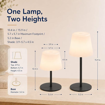IP65 Waterproof Shower Lamp, Cordless Rechargeable Table Lamp, Black | 4000mAh Battery Operated Lamp, Spa-Like Glow for Showers, Vanity, Bedside and Patios; 3 Color Temperatures, Touch Dimming