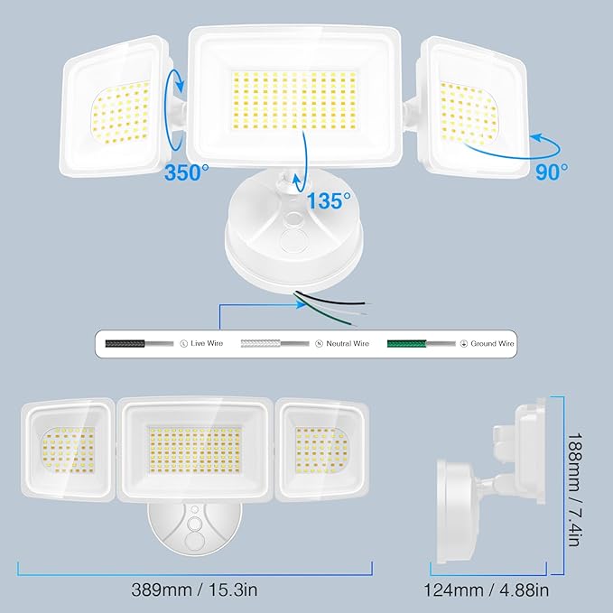 Onforu 100W Smart Flood Lights Outdoor, 3 Adjustable Heads, 9000LM Dimmable Hardwired Security Light, WiFi Alexa Control Floodlight, 2700K-6500K Tunable
