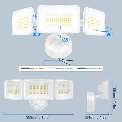 Onforu 100W Smart Flood Lights Outdoor, 3 Adjustable Heads, 9000LM Dimmable Hardwired Security Light, WiFi Alexa Control Floodlight, 2700K-6500K Tunable