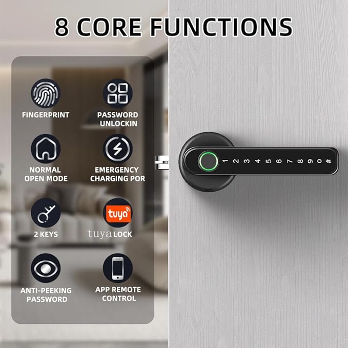 Fingerprint Smart Door Lock with Keypad Handle for Home, Apartment, Office, Front Door, Bedroom, Keyless Entry Door Lock