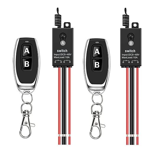 12v Remote Control Switch,2 Way Mini Wireless Switches,DC 12V/24V/48V/10A Relay with 328FT Long Range,Wireless RF Switch for Motor,Lamps,LED Lights,Fans(Normally Closed)