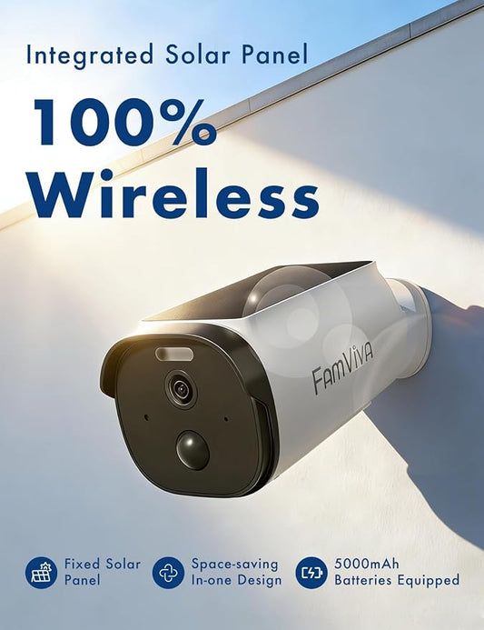Solar Security Cameras Wireless Outdoor, 2K/3MP Battery Powered Camera with Integrated Solar Panel, AI Motion Detection, Color Night Vision, 2-Way Audio, IP65 Waterproof,2 Packs.