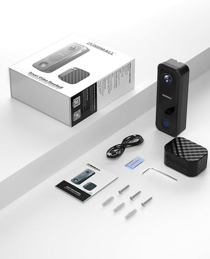 ZUMIMALL Doorbell Camera Wireless No Subscription - 2K Video Doorbell with Chime, 2 Way Audio, Anti-Theft, PIR Human/AI Detection, Local/Cloud Storage, 2.4GHz WiFi, Battery Powered, Work with Alexa