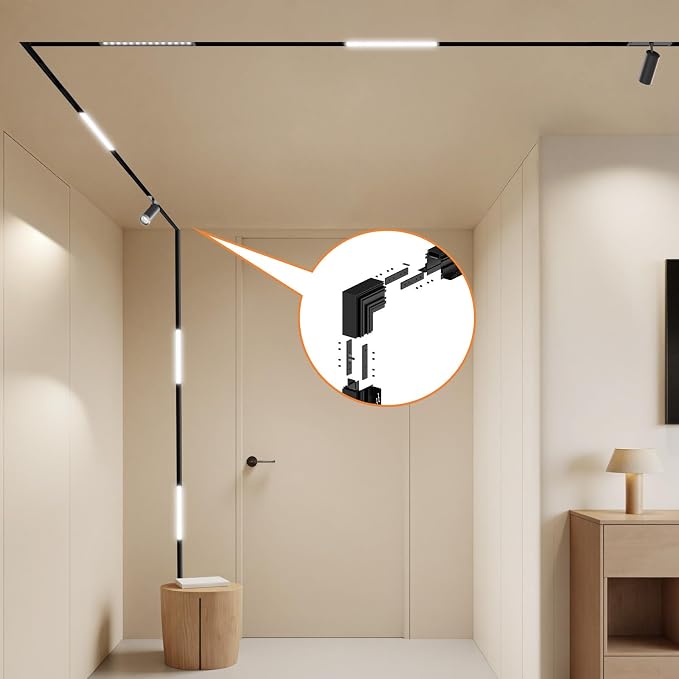 90-Degree Corner Connector for 4-Wire Magnetic Track | Aluminum Alloy Vertical Shape Joint, Recessed Rail for LED Track Light, ONLY Compatible Rails, ETL Certificate