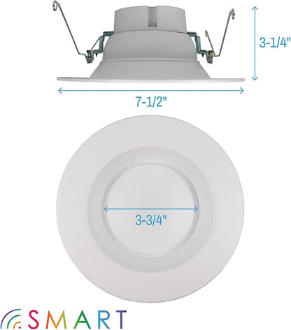 CLEANLIFE 4-Pack Smart LED Recessed Lighting Retrofit Downlight RGB + Tunable White Color Changing Bluetooth + WiFi Dimmable LED Can Lights Fits 5 and 6 inch - 12W, 65W Equivalent, App Enabled