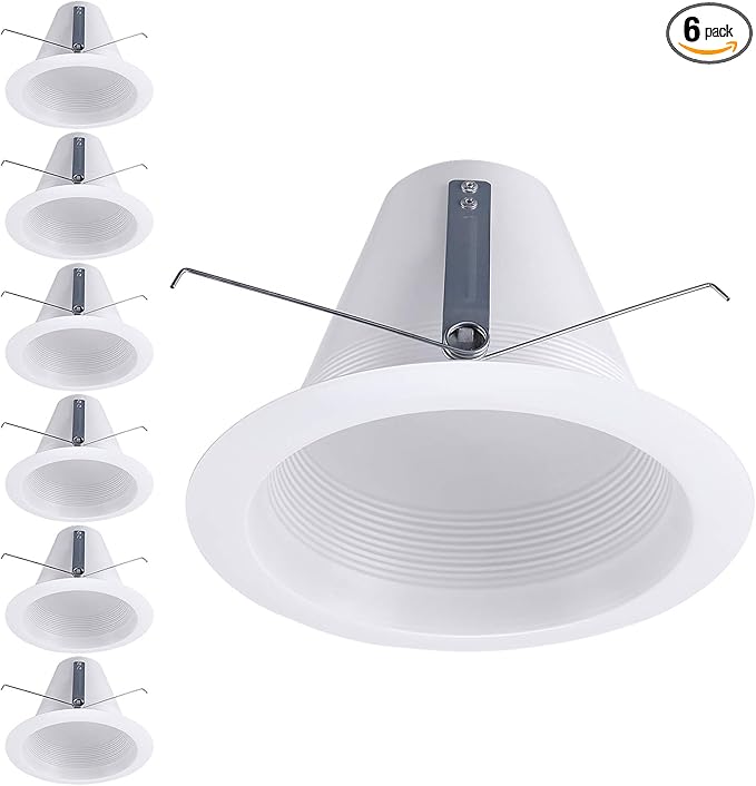 TORCHSTAR 6 Inch Recessed Can Light Trim, Air Tight Baffle Trim, IC-Rated Anti-Glare for 6 Inch Can, Self-Flanged Recessed Light Trim, White, Pack of 6