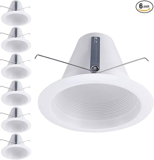 TORCHSTAR 6 Inch Recessed Can Light Trim, Air Tight Baffle Trim, IC-Rated Anti-Glare for 6 Inch Can, Self-Flanged Recessed Light Trim, White, Pack of 6