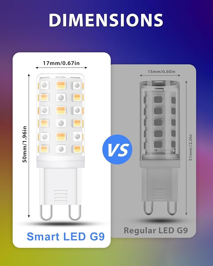 G9 Smart Light Bulb, Compatible with Alexa and Google Assistant, Color Changing Smart Led Bulbs, Dimmable and Tunable, Pack of 4
