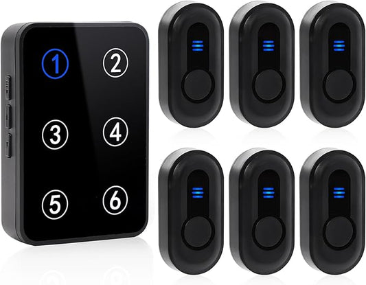 Wireless Caregiver Pager Call Button Nurse Call System 500Ft Range with LED Number Display for Elderly/Patient/Disabled at Home/Hospital/Clinic(6 Waterproof Call Button & 1 Receiver)