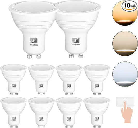 M GU10 3 Color Temperature LED Bulbs 3000K/5000K/4000K,5W(50W Equivalent),600LM, 3CCT Color Changing Flood Light Bulb for Recessed Lighting,10 Pack