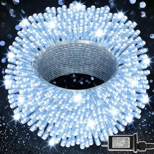 LJLNION 300 LED String Lights Outdoor Indoor, Extra Long 98.5FT Super Bright Christmas Lights, 8 Lighting Modes, Plug in Waterproof Fairy Lights for Holiday Wedding Party Bedroom Decorations ( White)