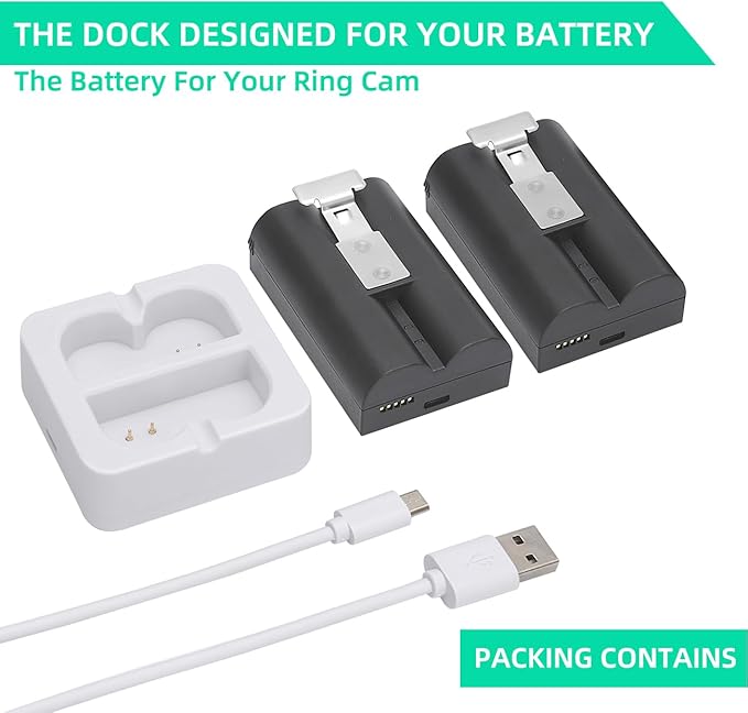 2-Pack 6040mAh Replacement Battery with Charger Station for Ring-Doorbell 2/3/4, Spotlight Camera & Stick Up Cam Indooor and Outdoor (2 Battery +White Charger)