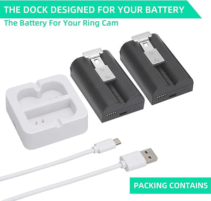 2-Pack 6040mAh Replacement Battery with Charger Station for Ring-Doorbell 2/3/4, Spotlight Camera & Stick Up Cam Indooor and Outdoor (2 Battery +White Charger)