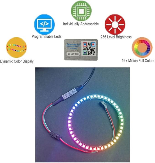 45 Bits WS2812 Addressable LED Ring with SM2.54-3P Wire, DC5V WS2812B 5050 RGB LED with Built-in Drivers Pixels Individual Controlling for Arduino Pi ESP8266 ESP32 Nodemcu (45 bits)
