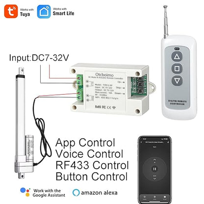 DC7-32V WiFi Smart Linear Actuator Motor Controller, Forward and Reverse Relay, Smart Life APP / RF433Mhz 328FT Remote Control, Compatible with Alexa, Google Home, Siri