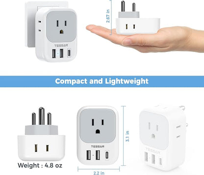 TESSAN India Plug Adapter 2 Pack, Type D Travel Adapter