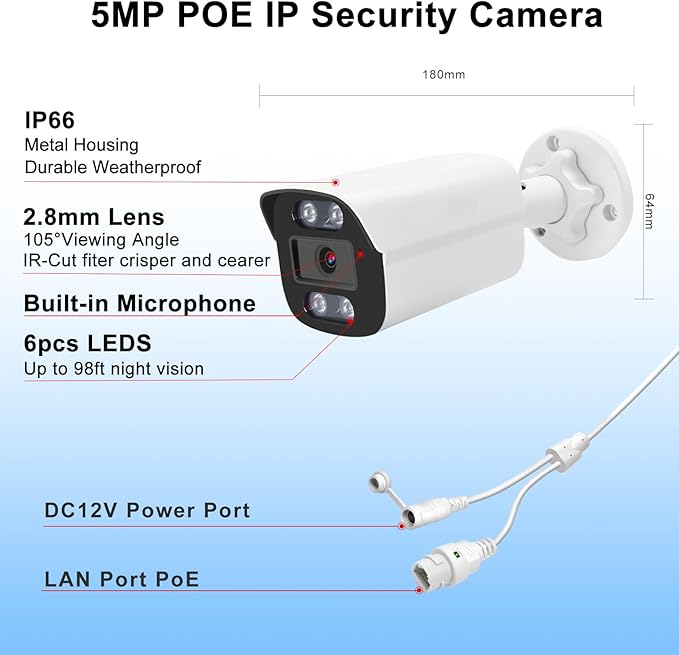 5MP PoE IP Color Night Vision Camera, Smart Dual Light Bullet Security IP Camera, Built-in Mic, 98ft Night Vision, 110°Wide Angle, Human Vehicle Detection