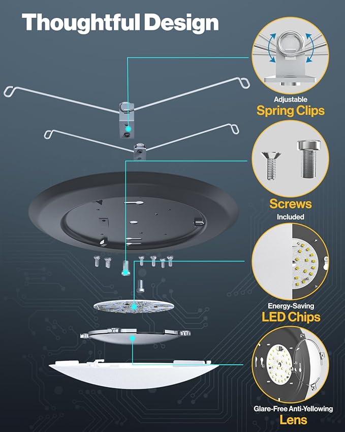 Sunco 12 Pack 6 Inch LED Disk Lights, Flush Mount Black Disc Recessed Ceiling Can Lighting, 1050 LM, Selectable CCT 2700K/3000K/4000K/5000K/6000K, Dimmable, 15W=100W, Wet Rated ETL
