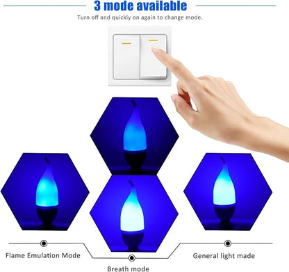 Bestview LED Flame Effect Light Bulbs,3 Modes Flickering Light Bulbs, Smart E12 Chandelier Base Candle Fire Light Bulb for Halloween, Christmas,Party, Porch Indoor&Outdoor Decoration -6 Pack(Blue)