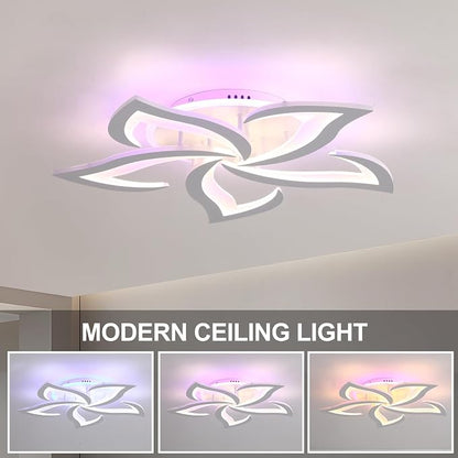 50W Dimmable LED Ceiling Light, 5-Petal Flush Mount, White | 23.6" Flower Ceiling Light with Remote, 3000K-6000K, 3000LM, Memory, Night Light & Timer for Bedroom Living Room Kitchen