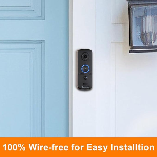TOUCAN Wireless Video Doorbell V3D – Battery Powered Smart Doorbell Camera, HD Wide Angle, Motion Detection, 2-Way Audio, Night Vision, Easy Install, No Subscription Required, (No Chime)